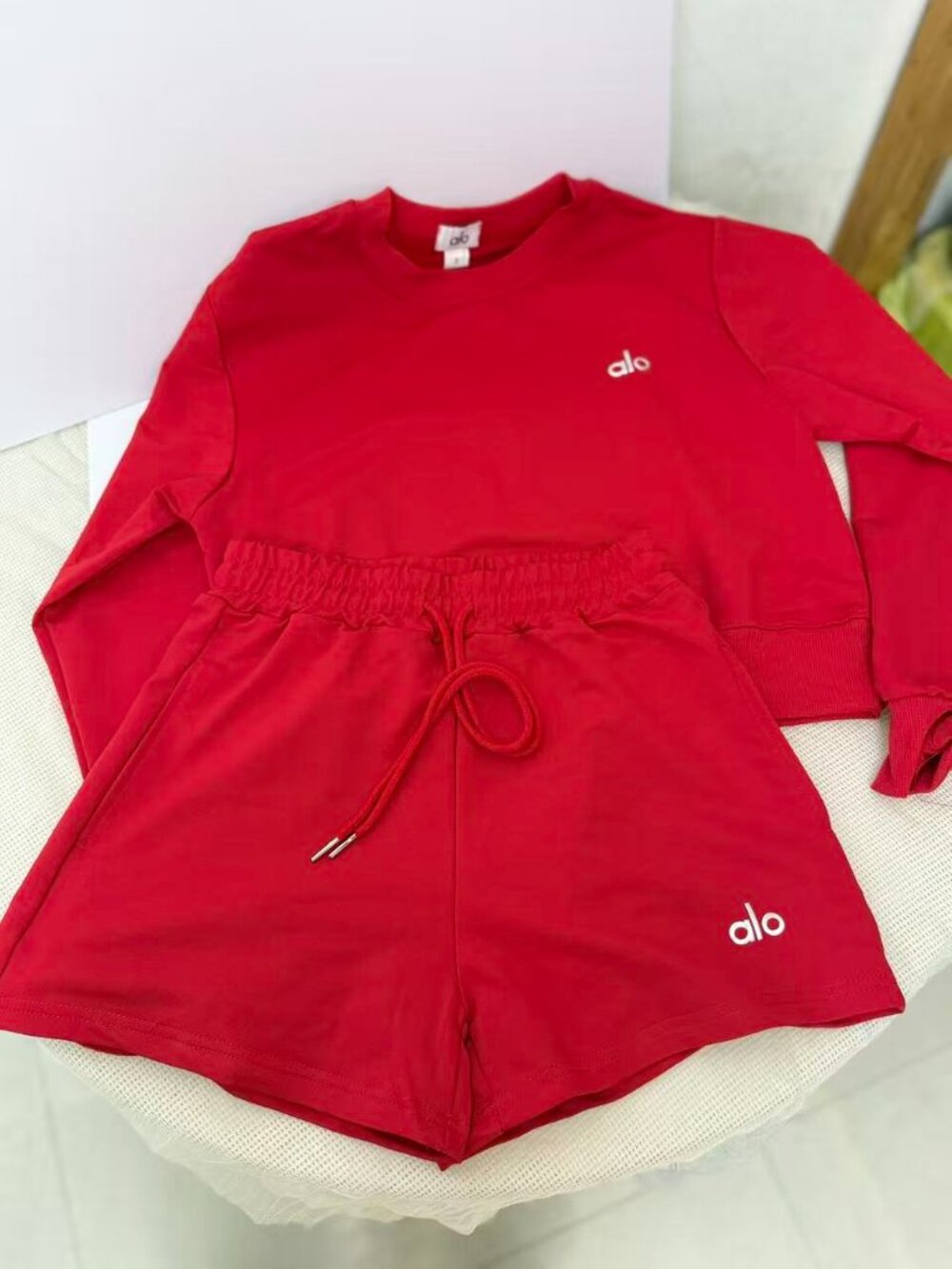 Alo Yoga Red Sweatshirt and Shorts Set, Size S. - Picture 3 of 4